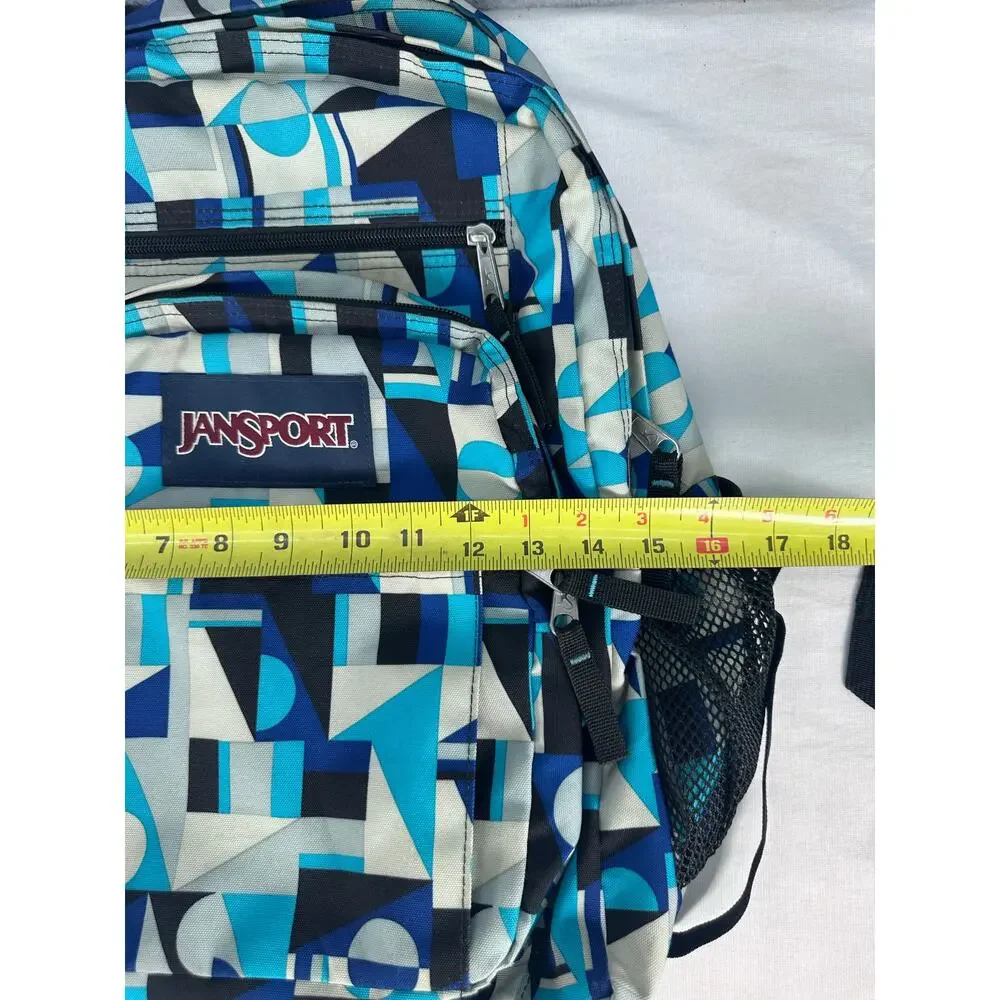 Jansport Blue Geometric Bug Student Backpack Compartments School Travel Bookbag